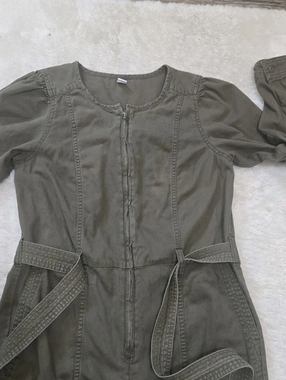 Old Navy Olive Green Zip-Front Long Sleeve Utility Military Chic Jumpsuit, S